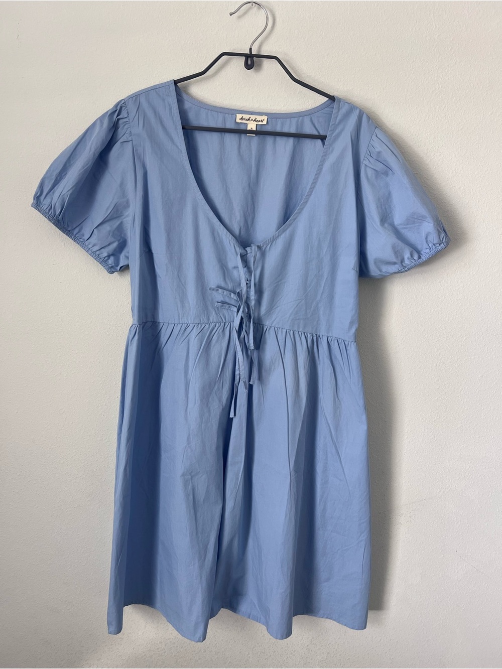 Derek Heart Light Blue Tie Front Puff Sleeve Babydoll Mini Dress